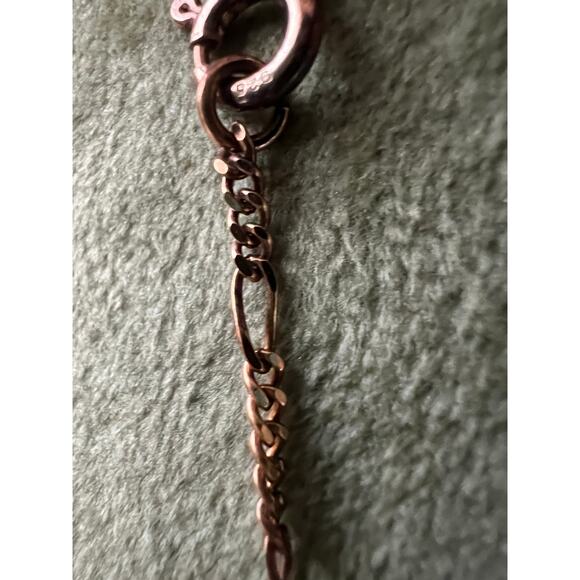 9” Sterling Silver Heart Anklet 925 Italy MWS Figaro Chain Rose Gold Ton - Picture 3 of 7